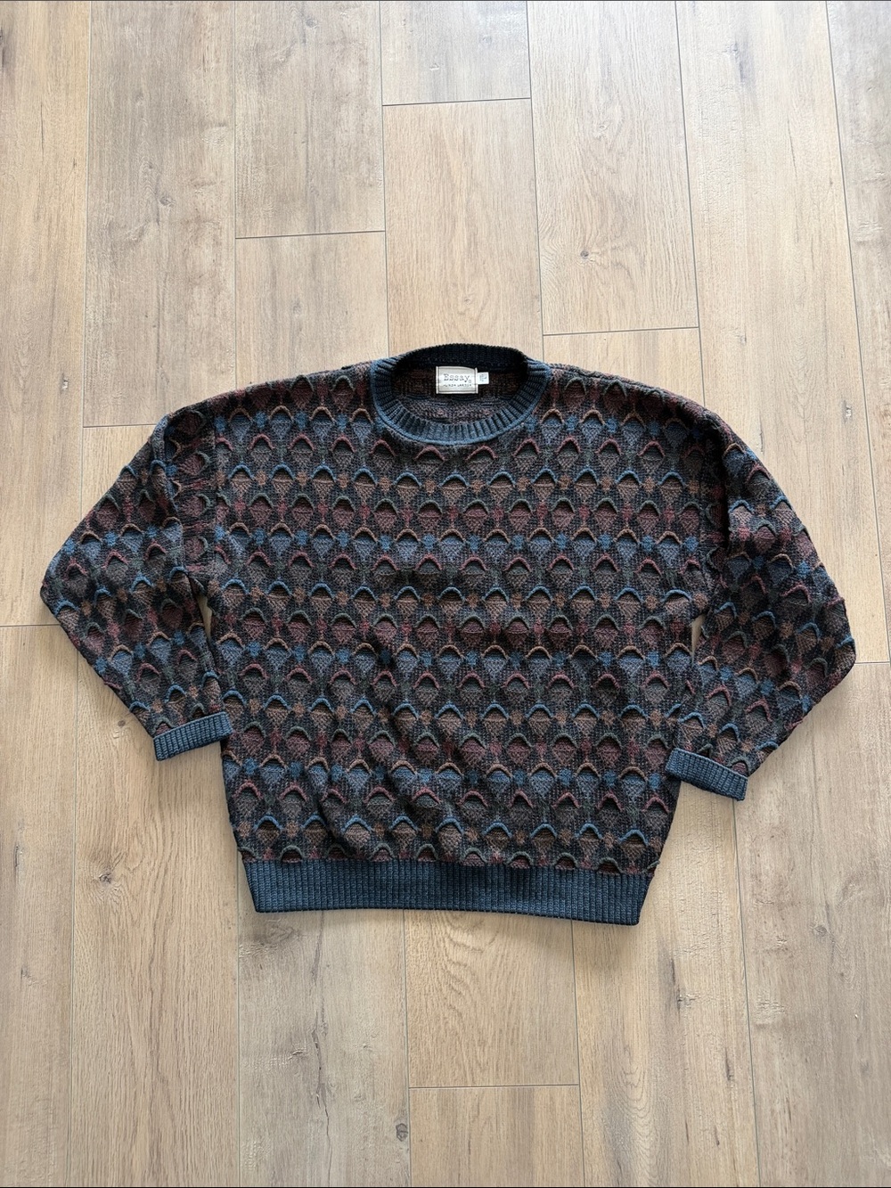 Vintage 90s Men Essay Linda Larson Sweater 3D Textured Crewneck Sz L Coogi-style